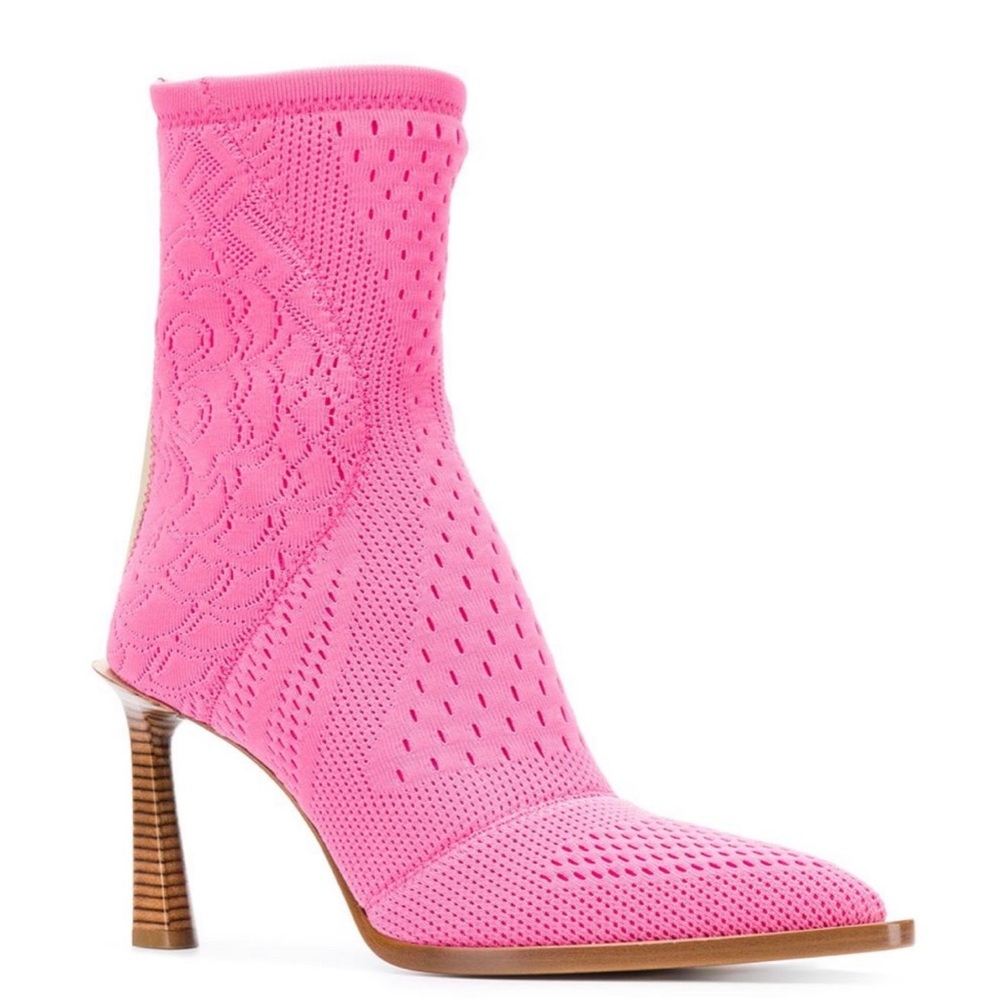 Fendi FFrame Jacquard Pointed-Toe Ankle Boots Brand New in Box